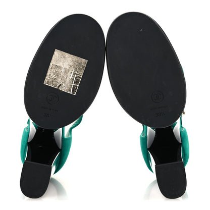 Chanel Suede Kidskin Patent Calfskin CC Platform Pumps 38.5 Green Black 7 of 11