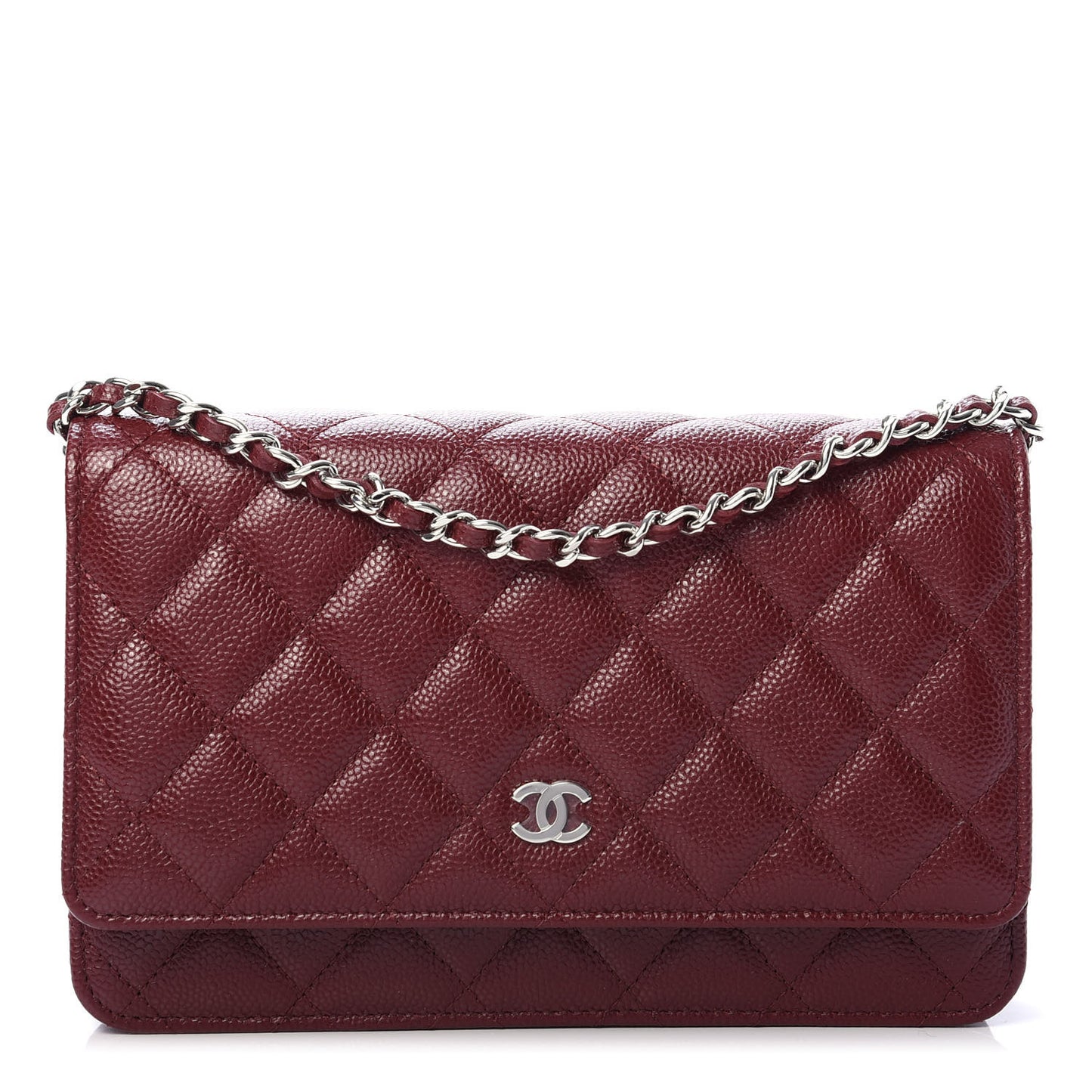 Caviar Quilted Wallet On Chain WOC Dark Red