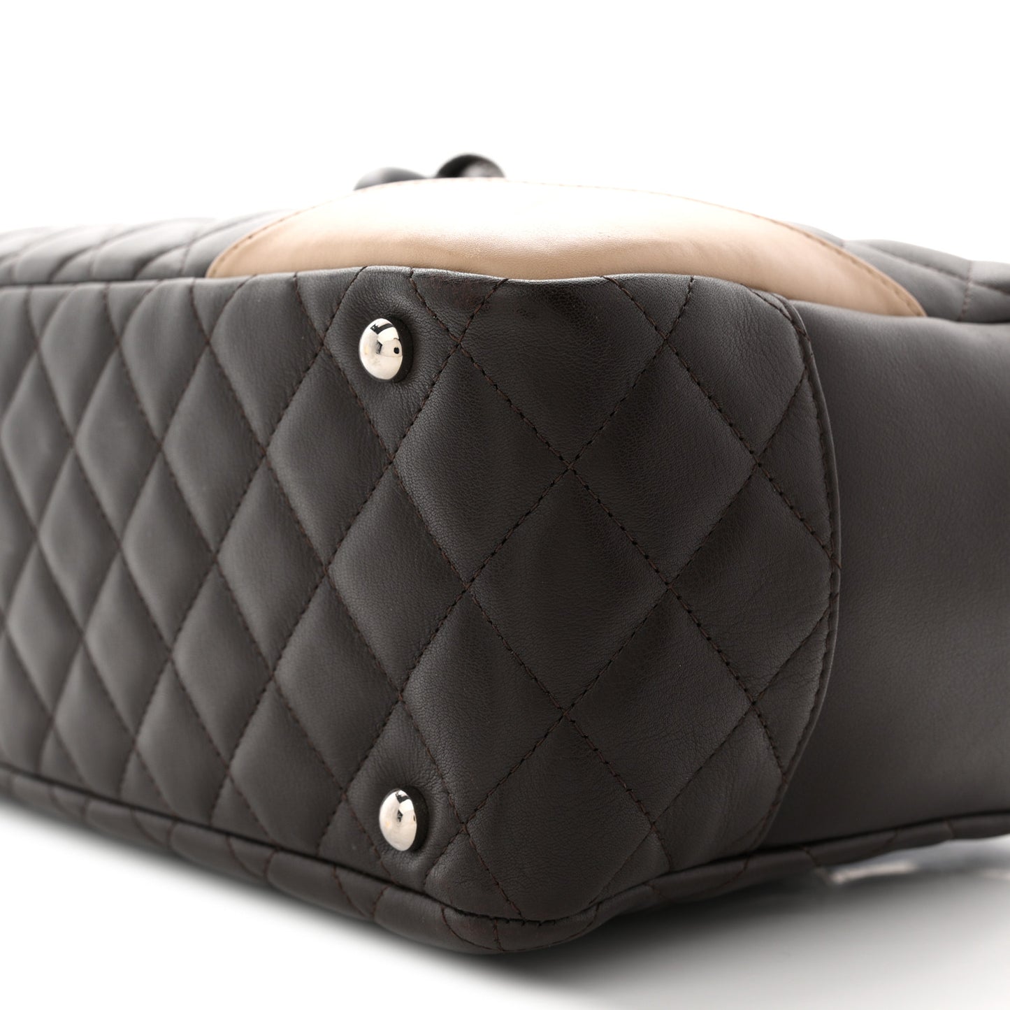 Calfskin Quilted Cambon Large Bowler Brown Beige