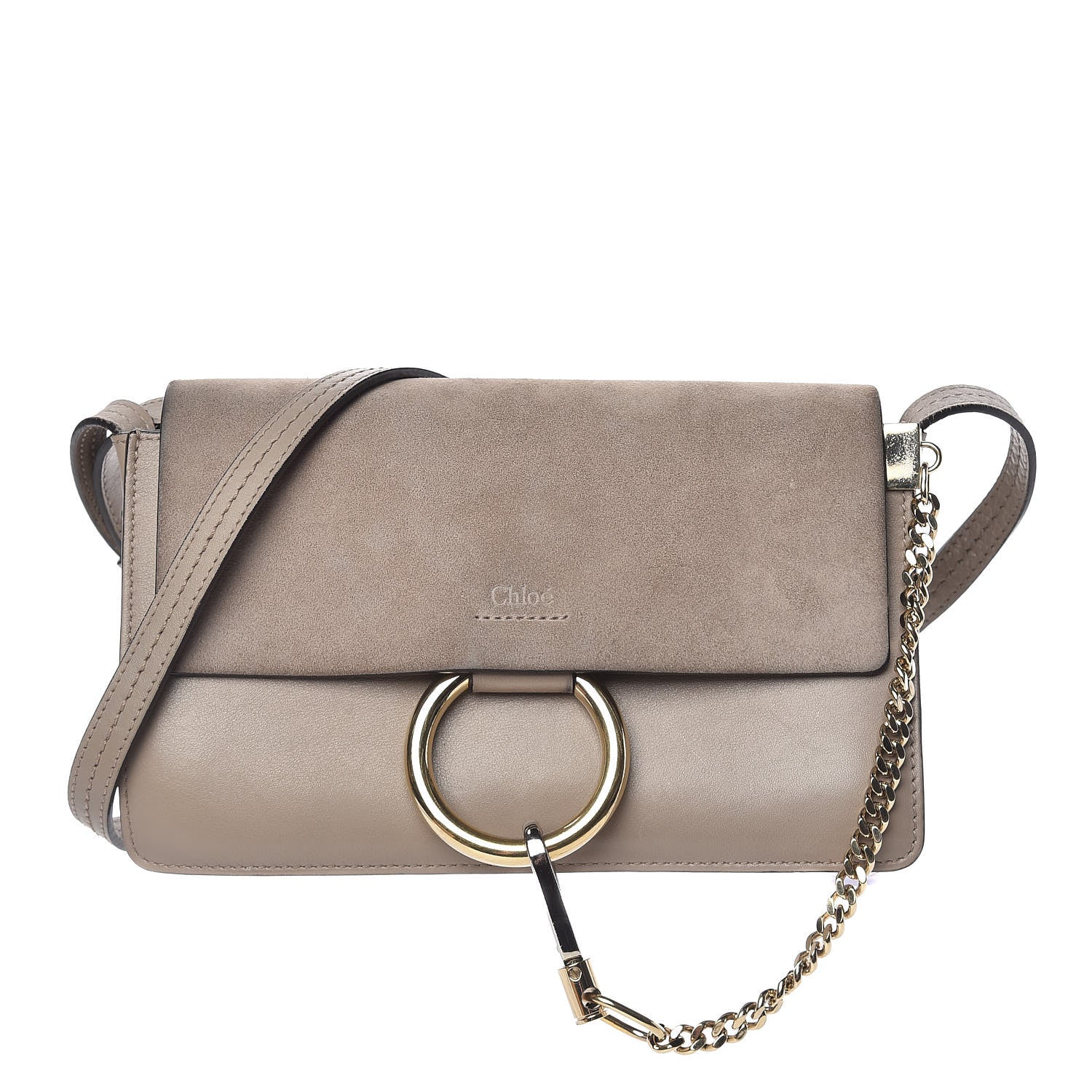 Chloe Suede Calfskin Small Faye Shoulder Bag Motty Grey 1 of 11