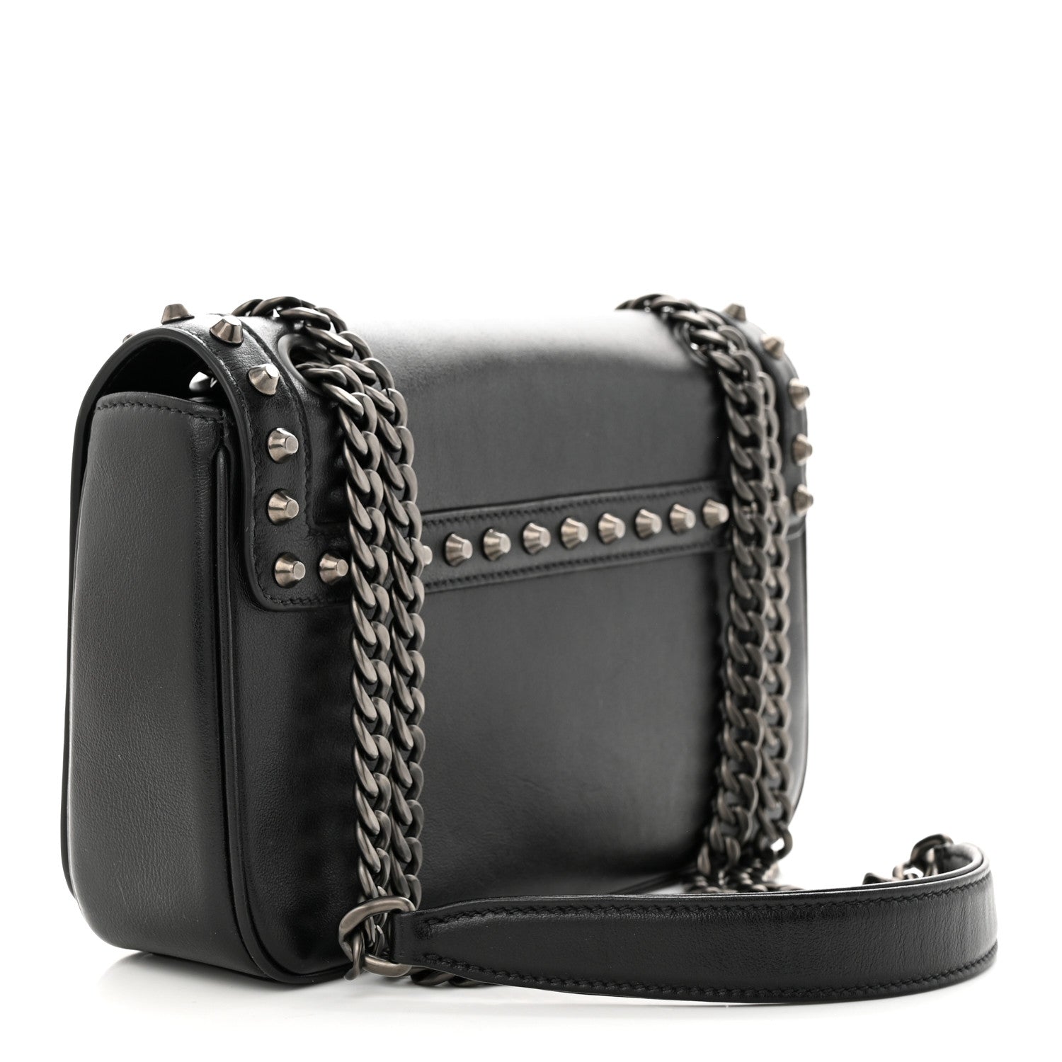 Prada Glace Calfskin Studded Crossbody Black 3 of 10