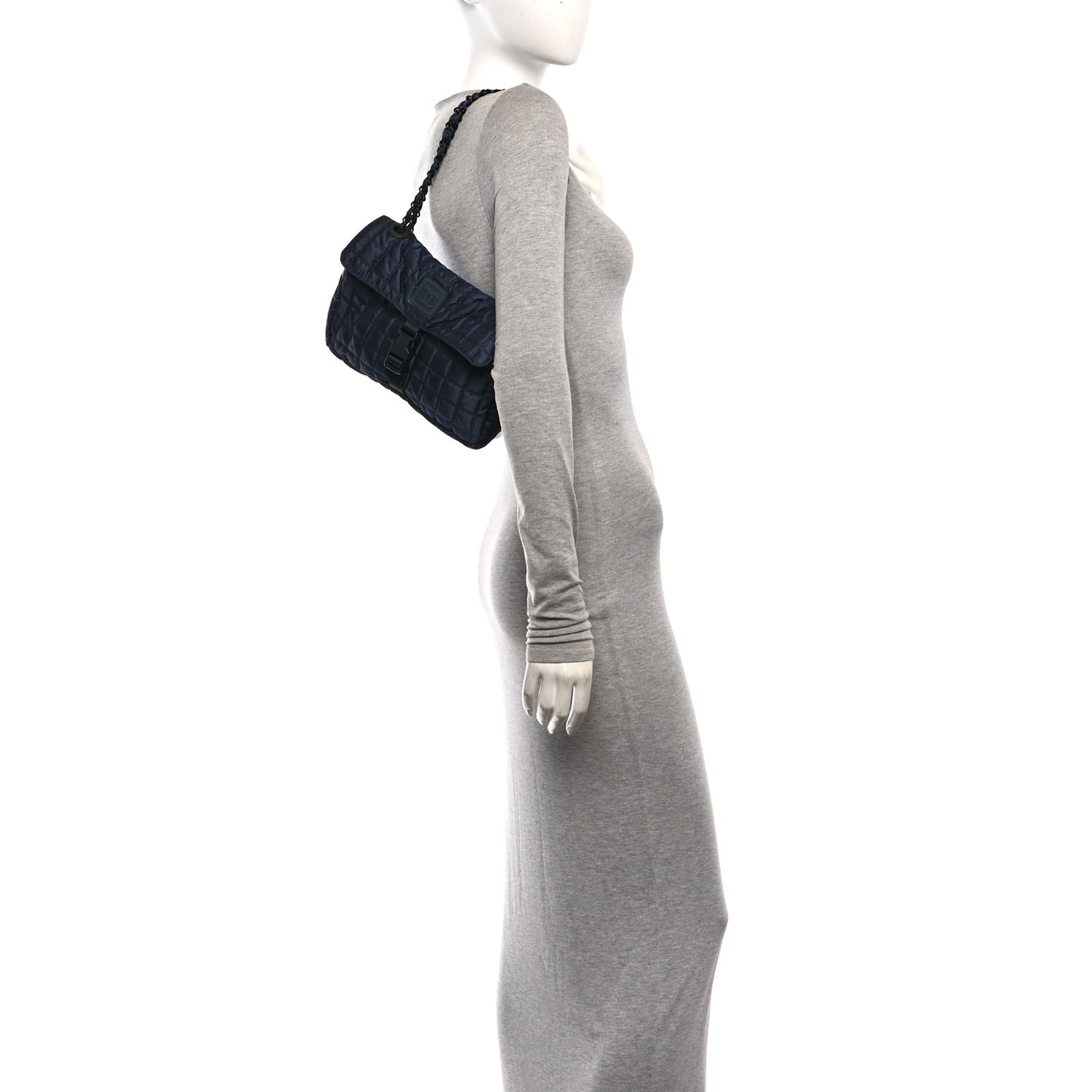 Nylon Quilted Ski Sport Flap Bag Navy