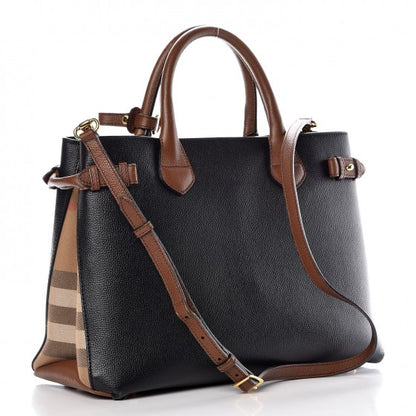 Burberry Grainy Calfskin House Check Two Tone Medium Banner Tote Black Brown 3 of 18