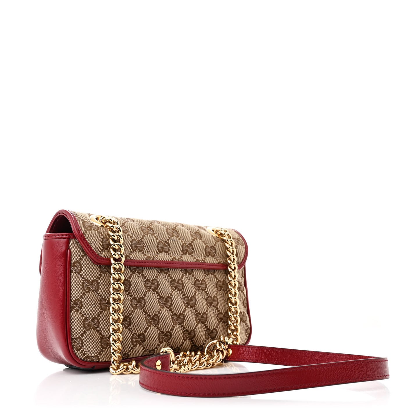 Monogram Azalea Calfskin Matelasse Diagonal Mini GG Marmont Shoulder Bag Beige Ebony New Cherry Red