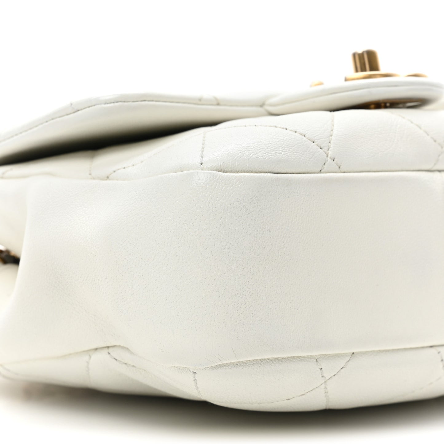 Lambskin Quilted Small Circular Handle Bag White