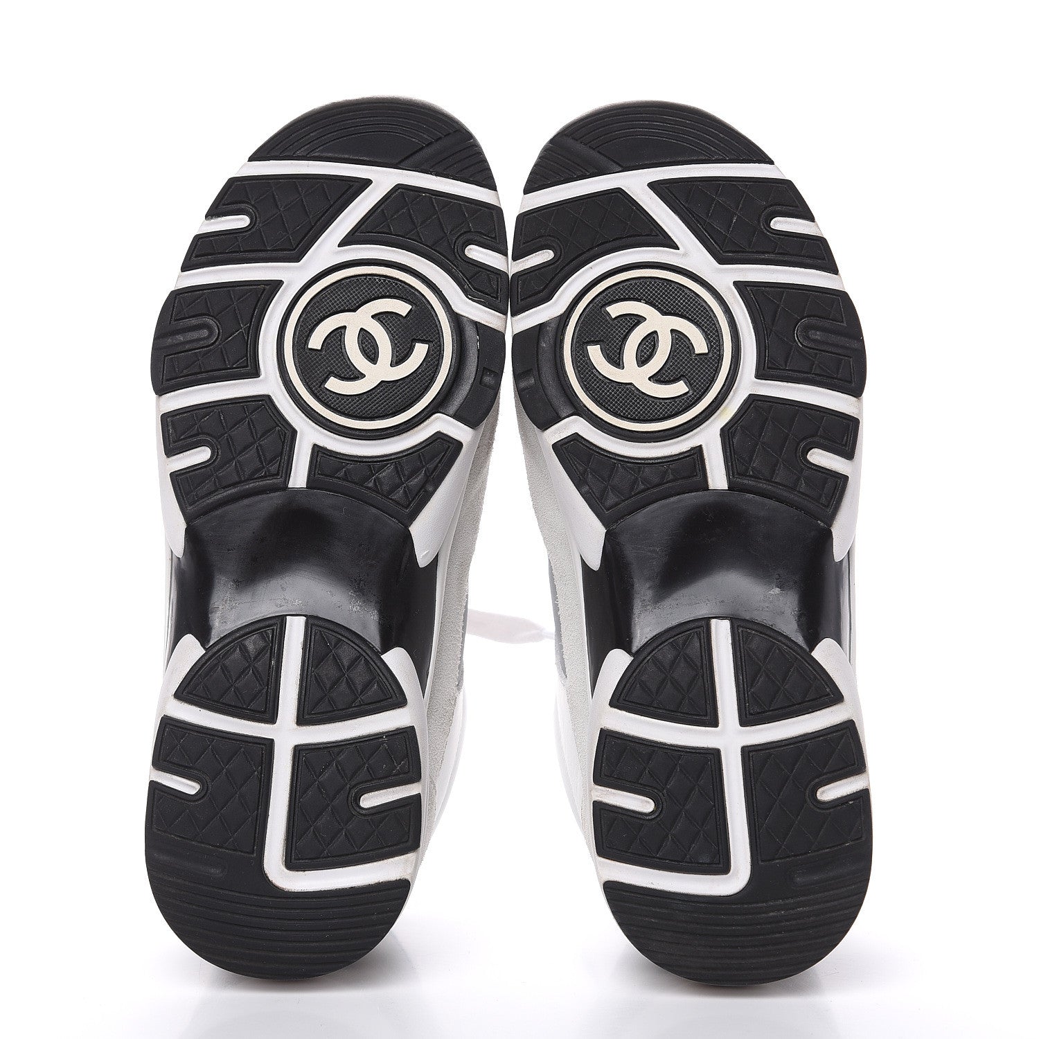 Chanel Suede Calfskin Womens CC Sneakers 37 White Silver Blue 5 of 12