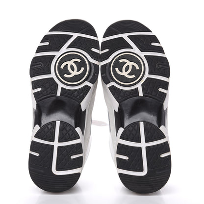 Chanel Suede Calfskin Womens CC Sneakers 37 White Silver Blue 5 of 12