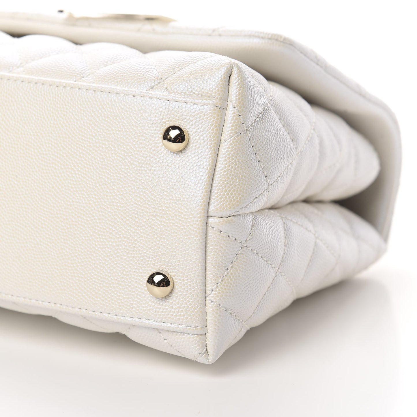 Iridescent Caviar Quilted Small Coco Handle Flap White