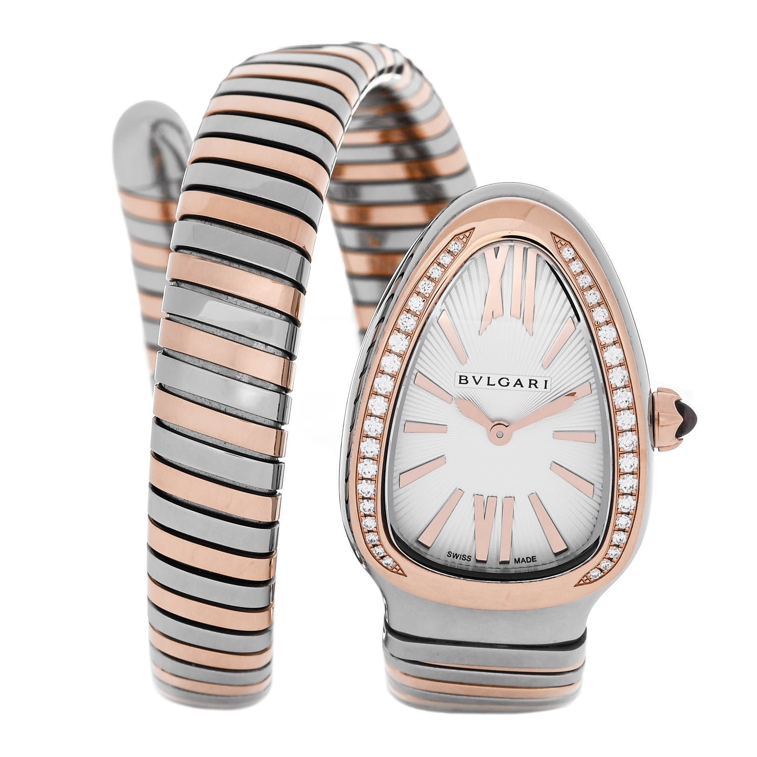 Bulgari Stainless Steel 18K Rose Gold Diamond Bezel 35mm Serpenti Tubogas Quartz Watch 1 of 5