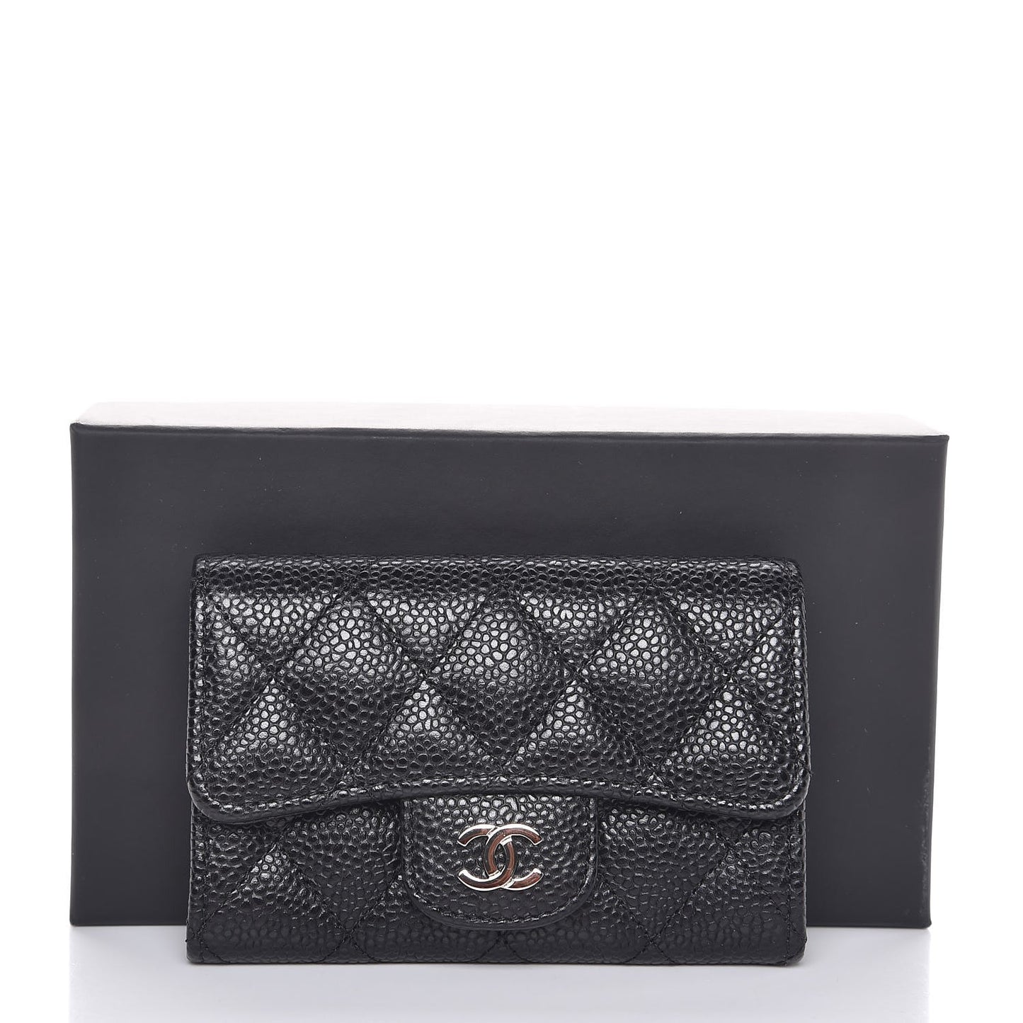 Caviar Quilted Flap Card Holder Black