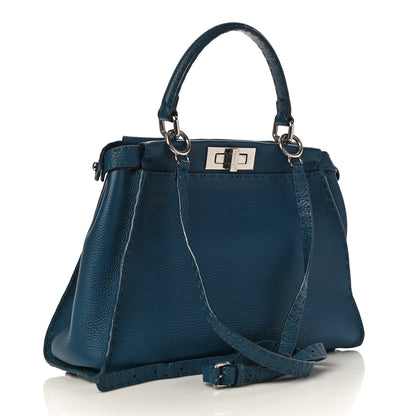 Fendi Cuoio Romano Selleria Bi-Color Medium Peekaboo Iconic Satchel Blue Latte 2 of 16