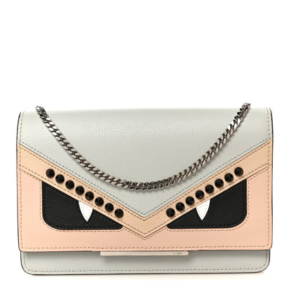 Fendi Vitello Elite Monster Eyes Studded Tube Wallet on Chain Grigio Perla Multicolor 1 of 11