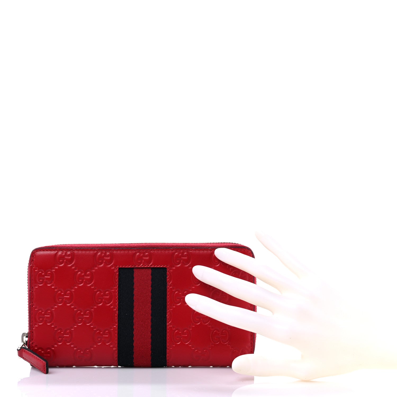 Gucci Guccissima Web Zip Around Wallet Red 2 of 6