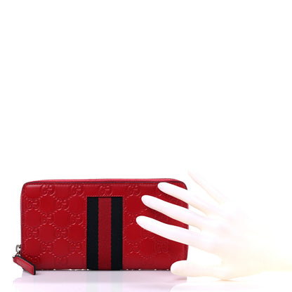 Gucci Guccissima Web Zip Around Wallet Red 2 of 6