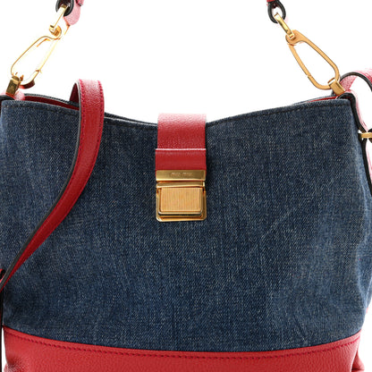 Miu Miu Denim Madras Hobo Bag Blue Fuoco 7 of 9