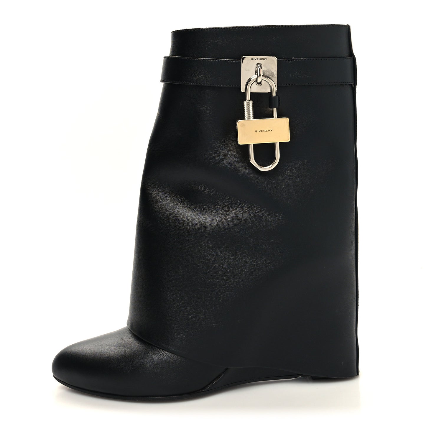 Calfskin Shark Lock Ankle Boots 37.5 Black