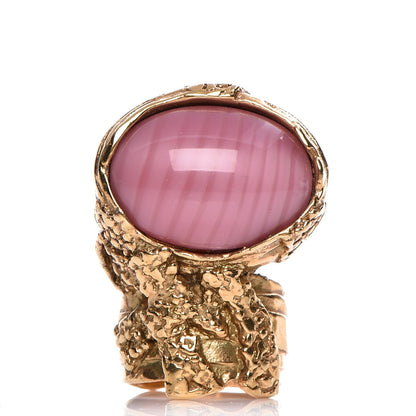 Saint Laurent Glass Cabochon Arty Ovale Ring 8 Gold Pink 1 of 4