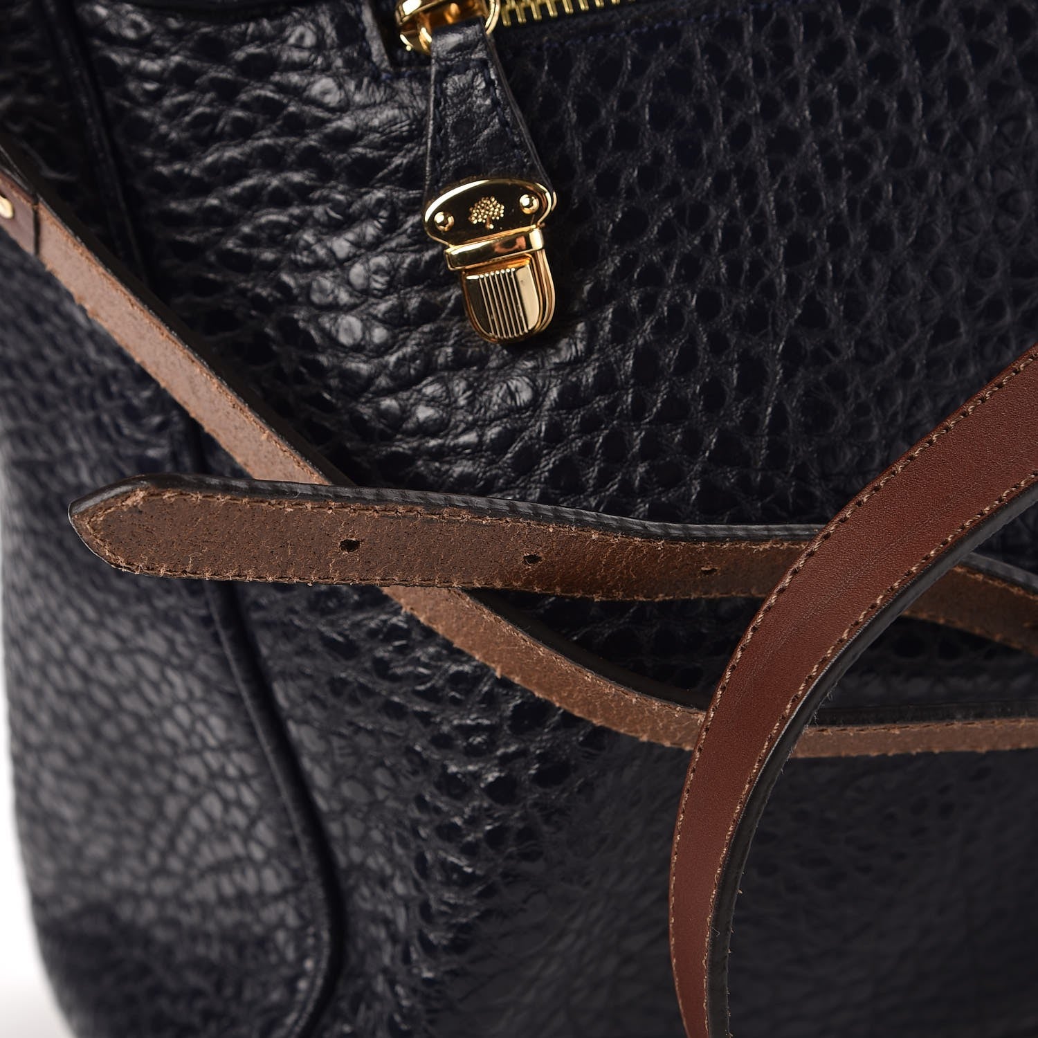Mulberry Shiny Grain Polly Push Lock Satchel Midnight 310963