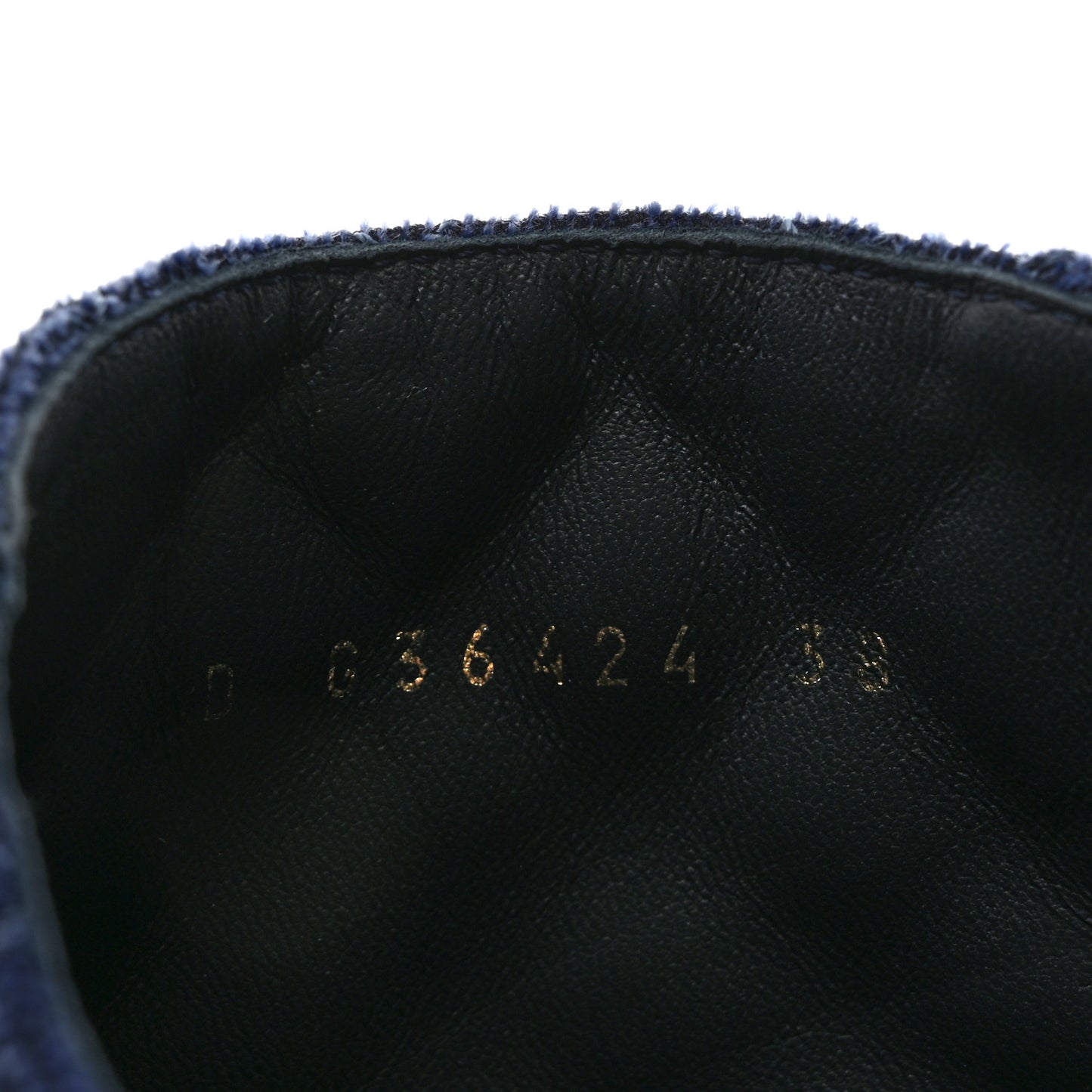 Shiny Calfskin Velvet Quilted Lace Up Combat Boots 38 Blue Black