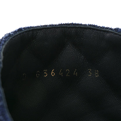 Chanel Shiny Calfskin Velvet Quilted Lace Up Combat Boots 38 Blue Black 7 of 8