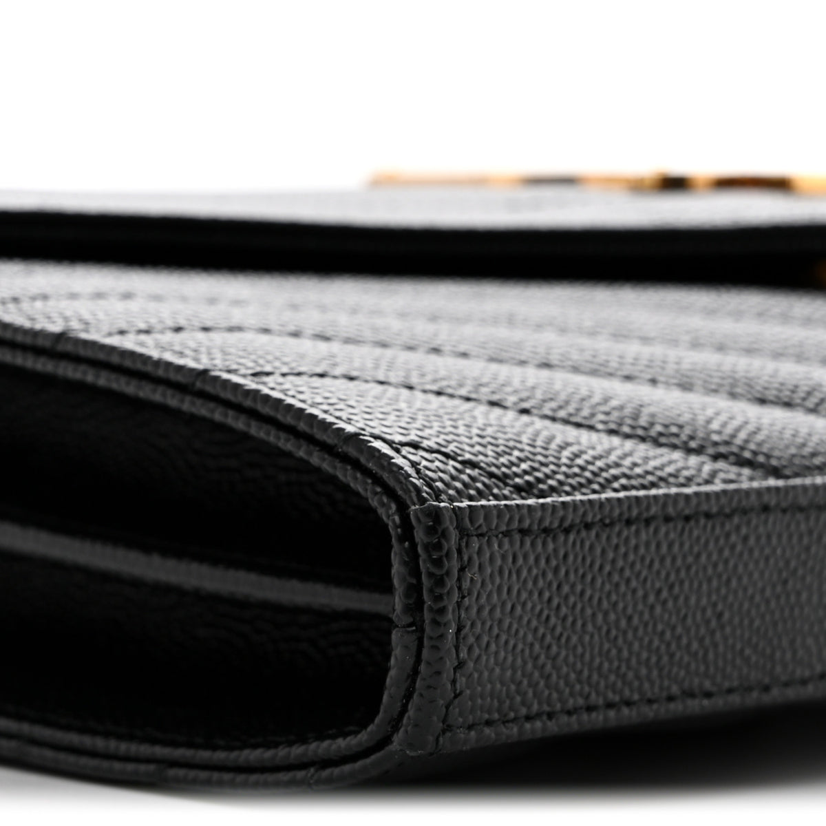 Saint Laurent Grain De Poudre Matelasse Chevron Monogram Chain Wallet Black 16 of 27