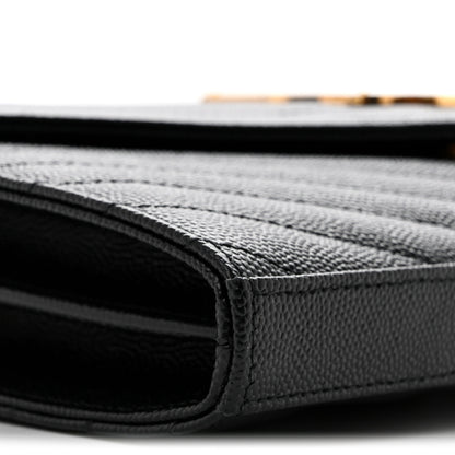 Saint Laurent Grain De Poudre Matelasse Chevron Monogram Chain Wallet Black 16 of 27