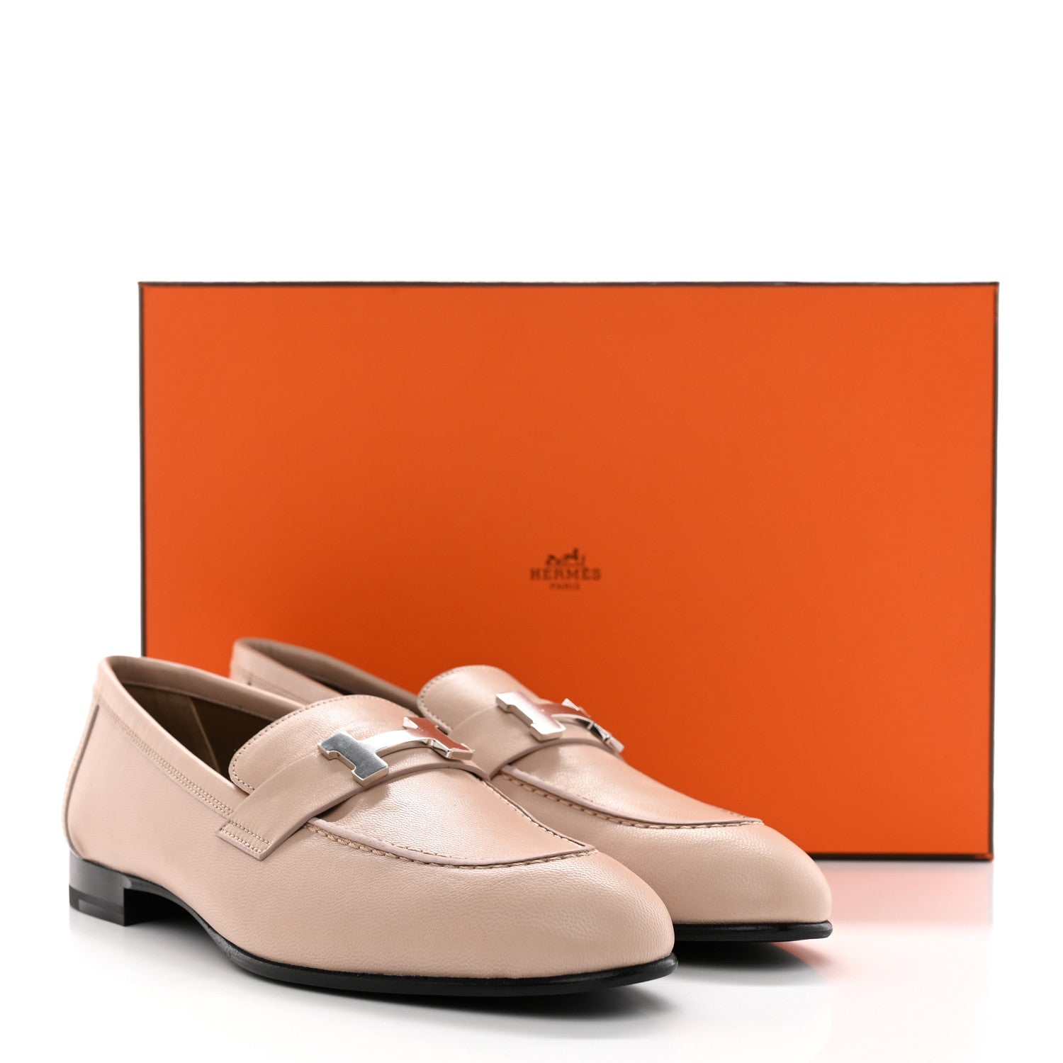 Hermes Goatskin Womens Paris Loafers 38 Beige Nude 9 of 9