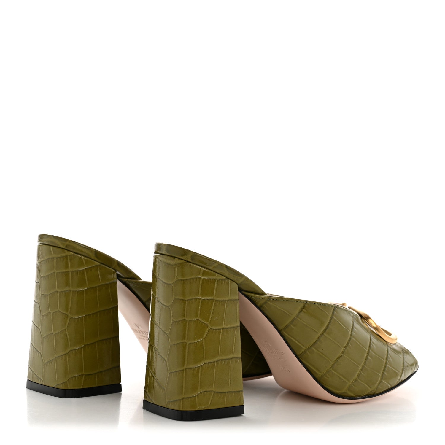 Valentino Garavani Calfskin Printed Crocodile Effect VLogo Signature 95mm Slide Sandals 36.5 Green 5 of 10