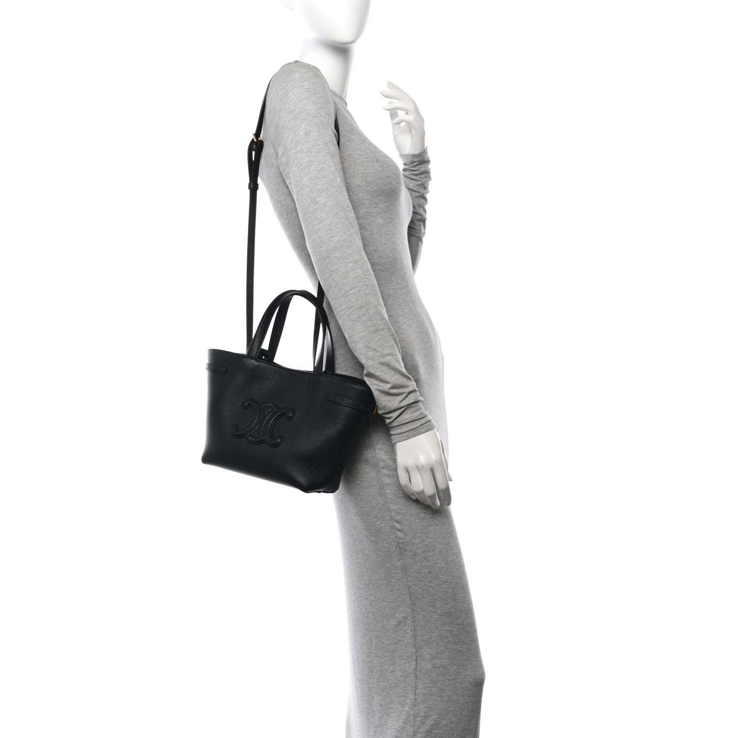 Celine Grained Calfskin Triomphe Mini Cabas Anais Black 2 of 11