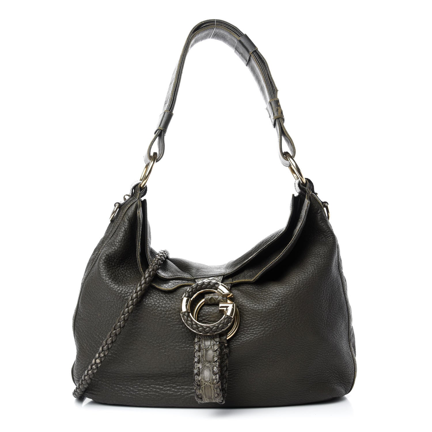 Gucci Pebbled Calfskin Medium G Wave Shoulder Bag Olive Green 1 of 11