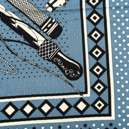 Hermes Silk Cashmere Fouets Et Badines Bandana Shawl 140 Bleu Orage White 2 of 3