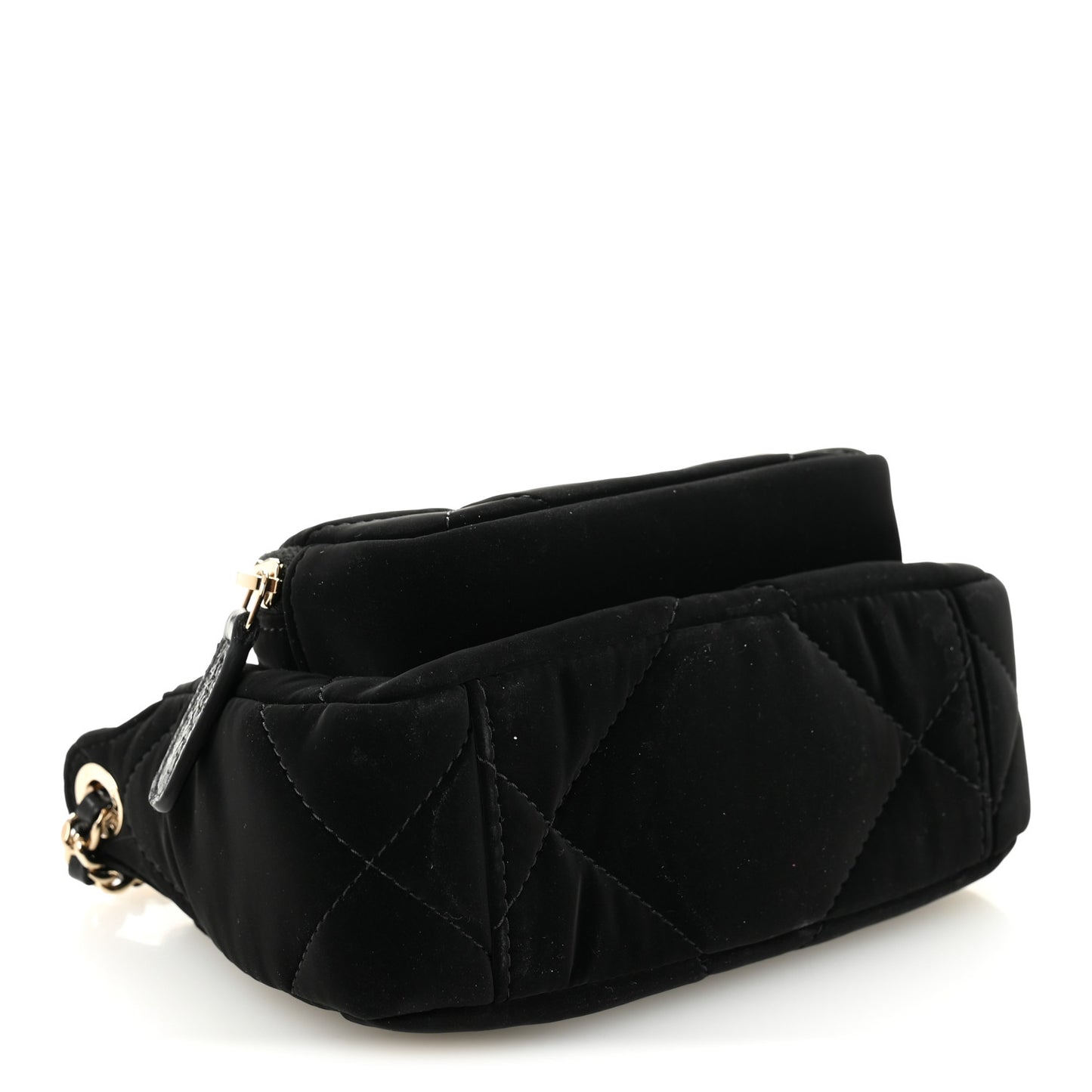 Velvet Effect Nylon Shiny Crumpled Calfskin Mini Quilted Chanel 25 Clutch With Chain Black