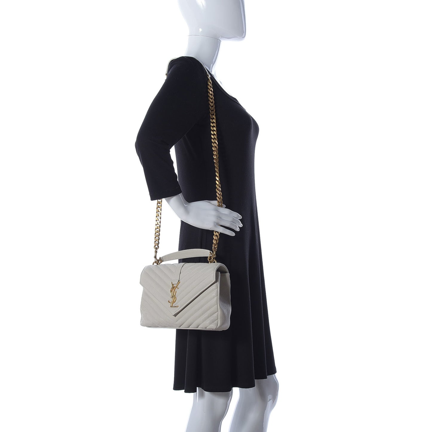 Sheepskin Matelasse Chevron Monogram Medium College Bag Crema Soft
