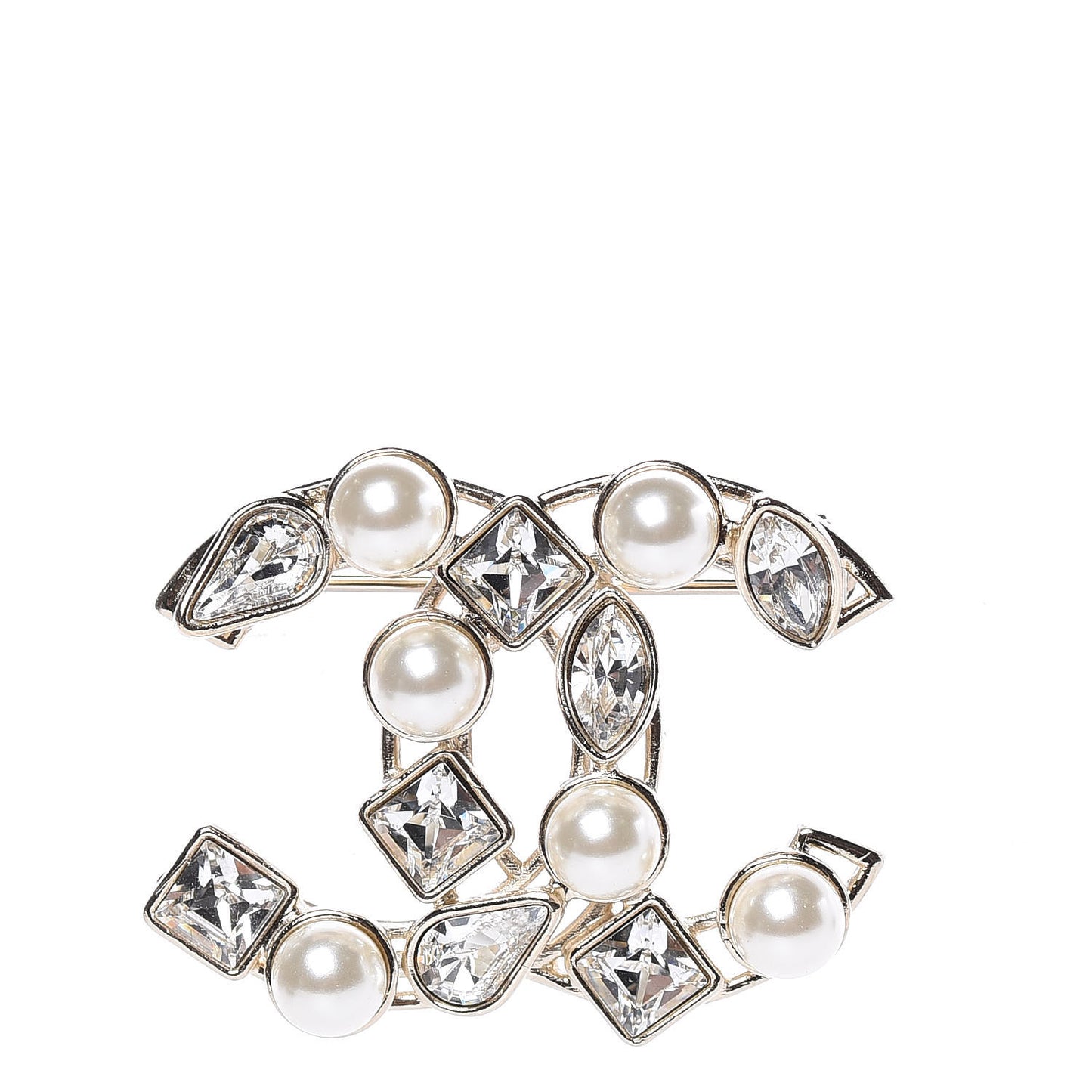 Metal Glass Pearl CC Crystal Snowfall Brooch Gold
