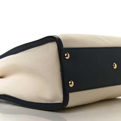 Fendi Canvas Crocodile Embossed Medium Peekaboo Iconic Satchel White Navy Red 9 of 13