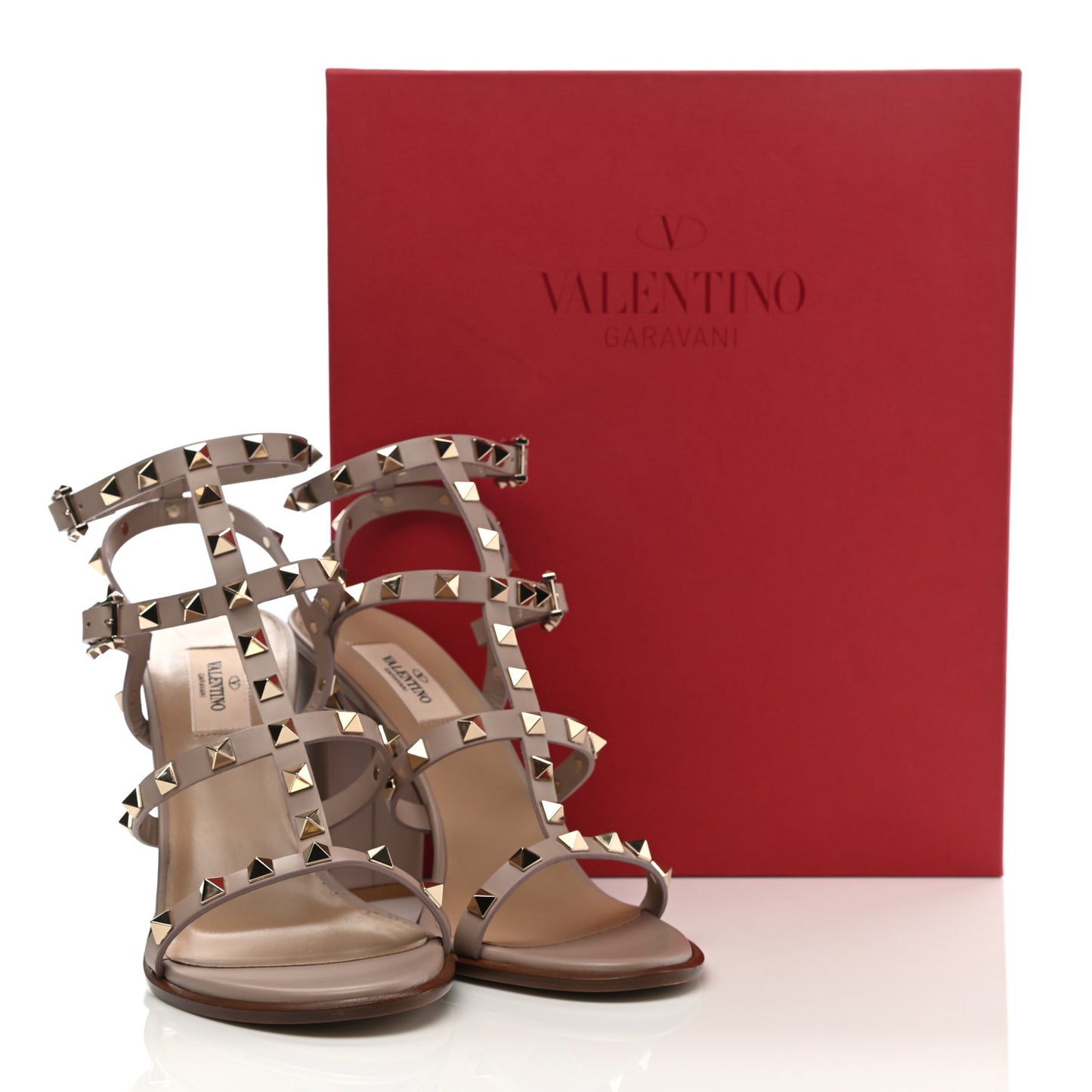 Calfskin Rockstud 90mm City Sandals 39.5 Poudre
