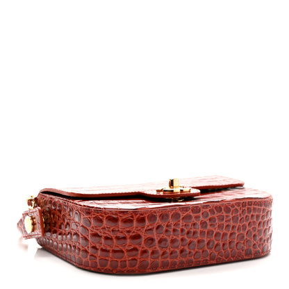 Chanel Calfskin Crocodile Embossed Turn Around Mini Flap Burgundy 4 of 11
