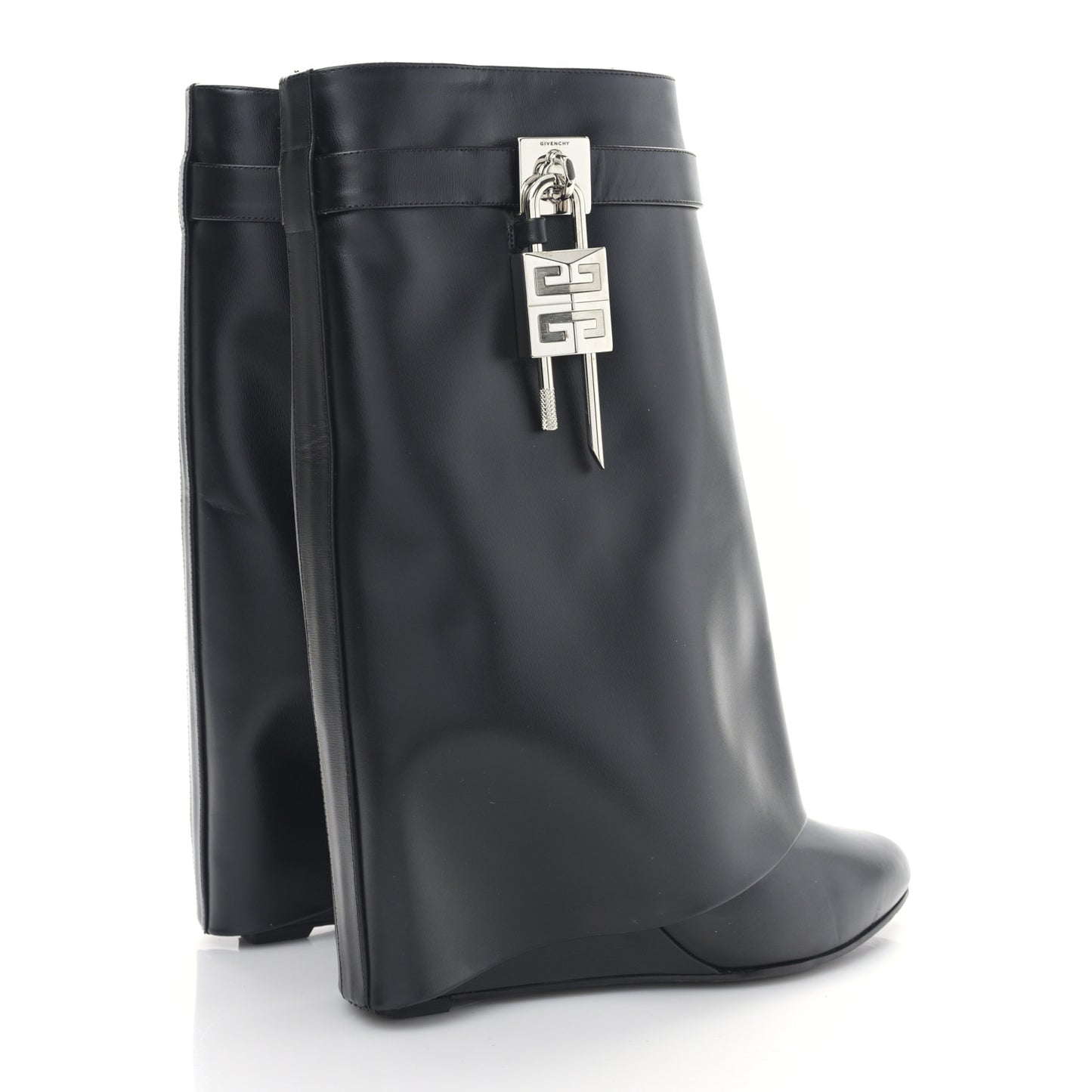 Calfskin Shark Lock Ankle Boots 40 Black