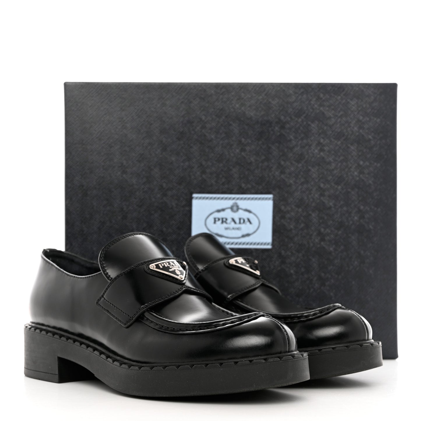 Spazzolato Metal Triangle Logo 50mm Loafers 39 Black