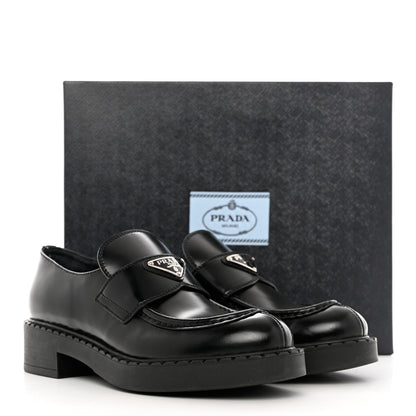 Prada Spazzolato Metal Triangle Logo 50mm Loafers 39 Black 10 of 10