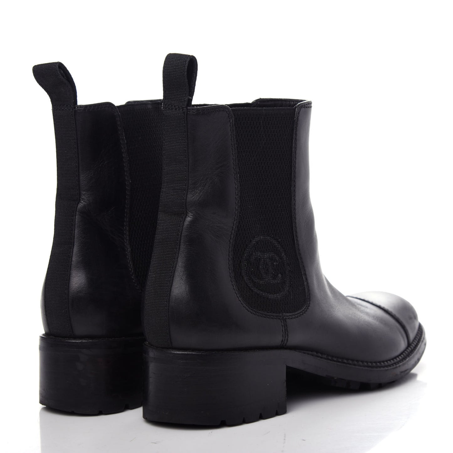Calfskin Elastic Short Boots 37.5 Black