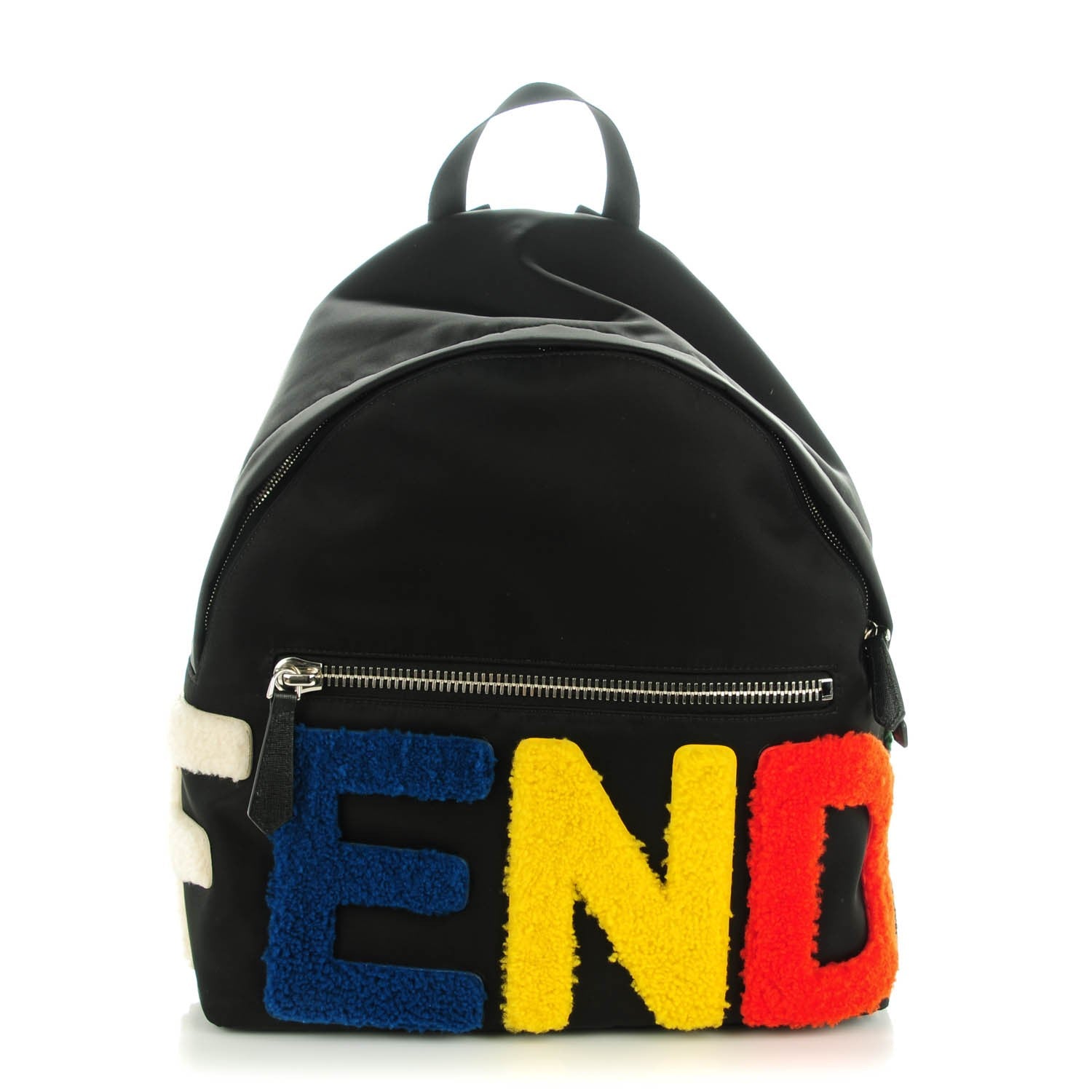 Fendi Nylon Shearling Block Letter Backpack Black 1 of 7