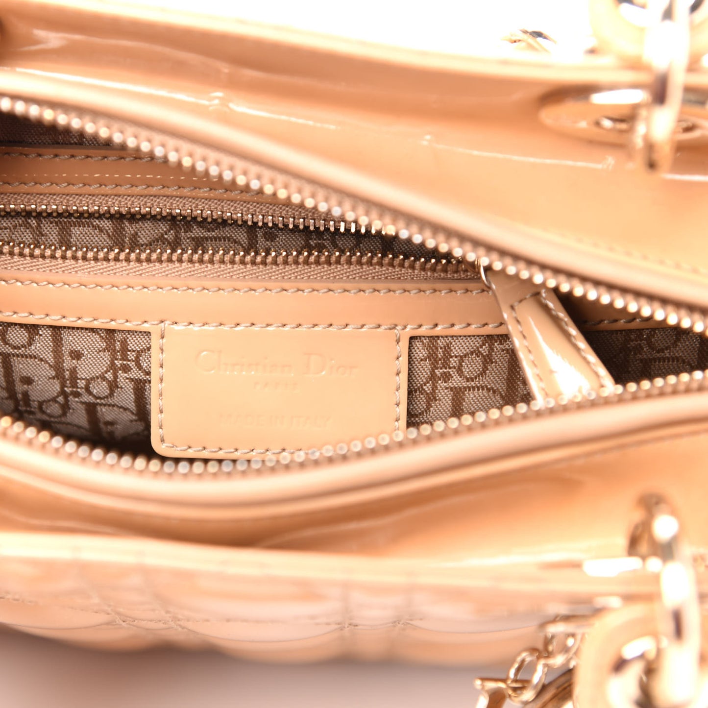 Patent Cannage Medium Lady Dior Beige