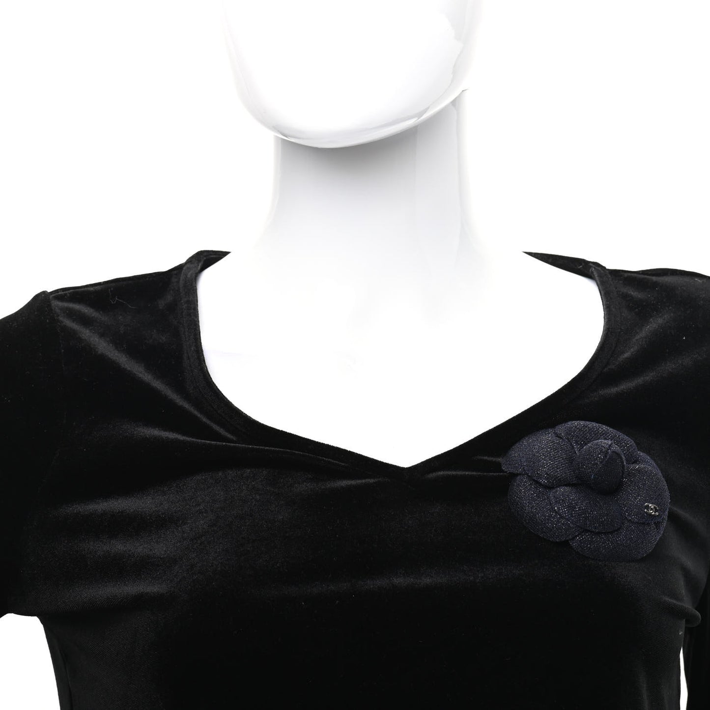 Tweed Camellia Pin Brooch Navy Blue