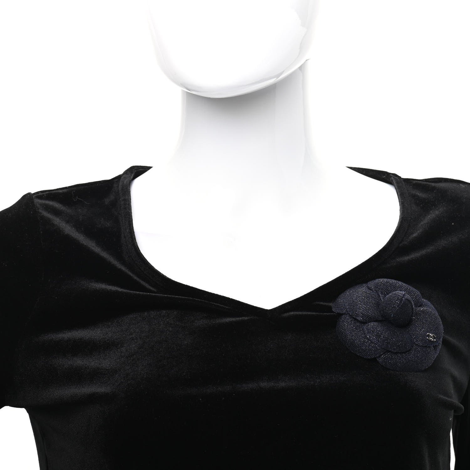 Chanel Tweed Camellia Pin Brooch Navy Blue 2 of 5