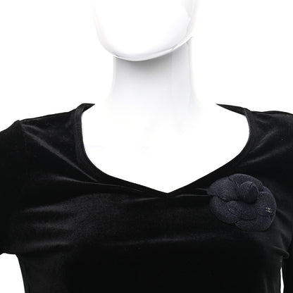 Chanel Tweed Camellia Pin Brooch Navy Blue 2 of 5