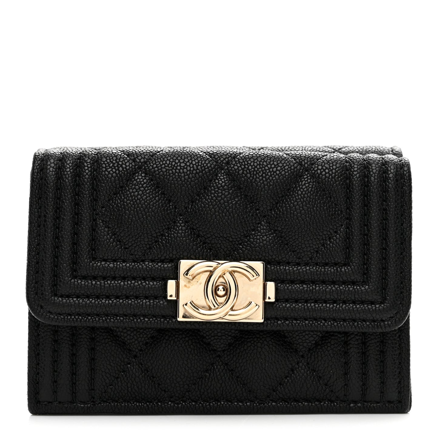 Caviar Quilted Small Boy Flap Wallet Black
