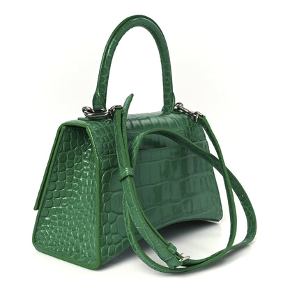 Balenciaga Shiny Calfskin Crocodile Embossed Small Hourglass Top Handle Bag Leaf Green 3 of 9