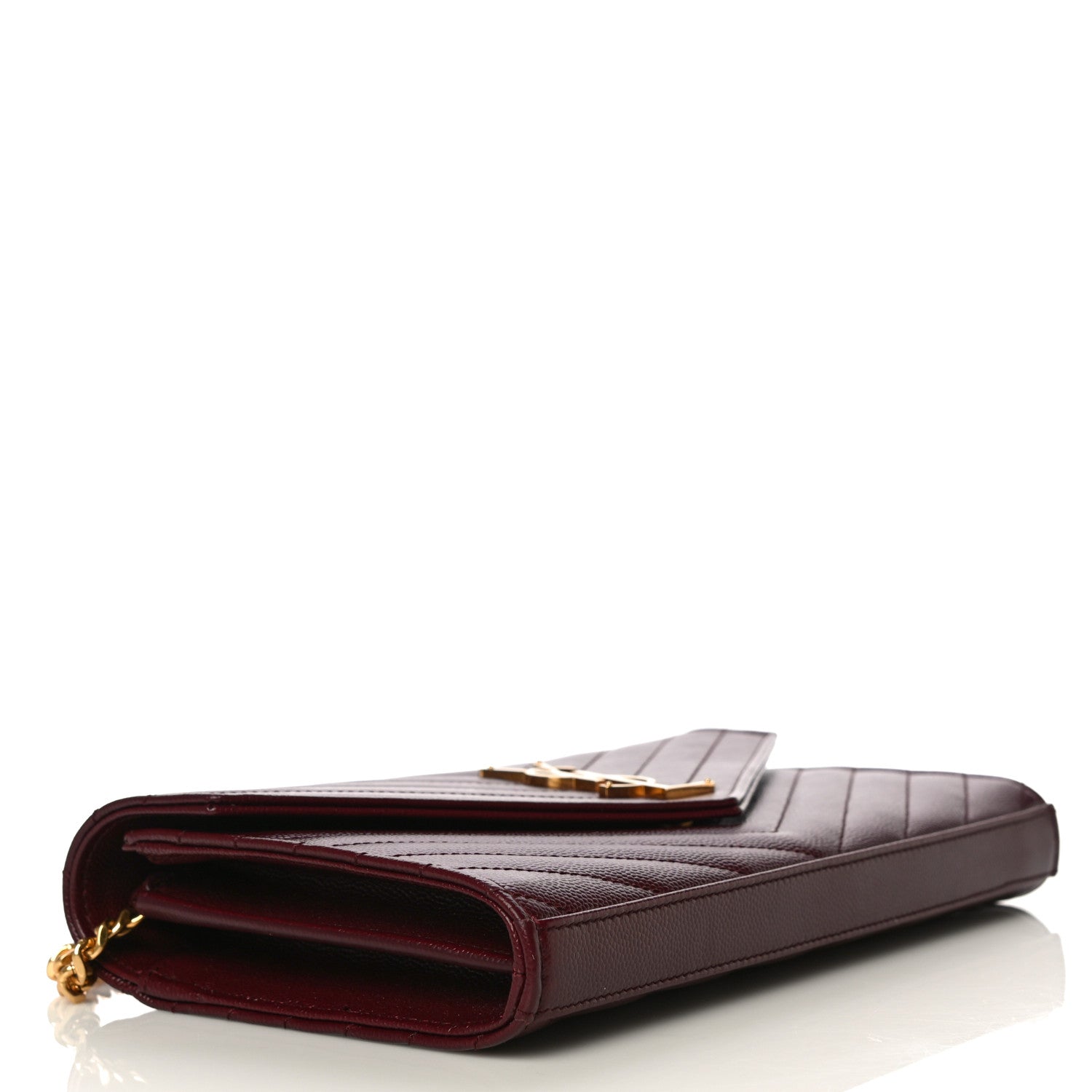 Saint Laurent Grain De Poudre Matelasse Chevron Monogram Chain Wallet Rouge Legion 4 of 11
