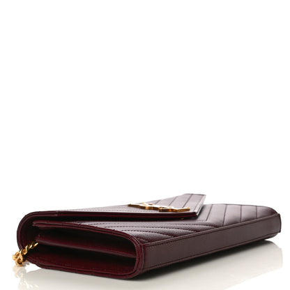 Saint Laurent Grain De Poudre Matelasse Chevron Monogram Chain Wallet Rouge Legion 4 of 11